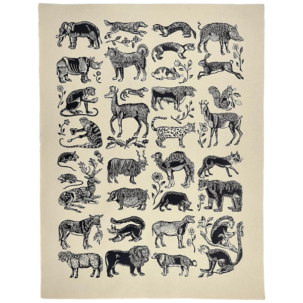 bewick's animals lino print by j&j jeffery