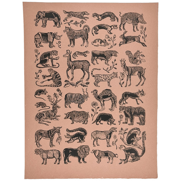 bewick's animals lino print by j&J jeffery